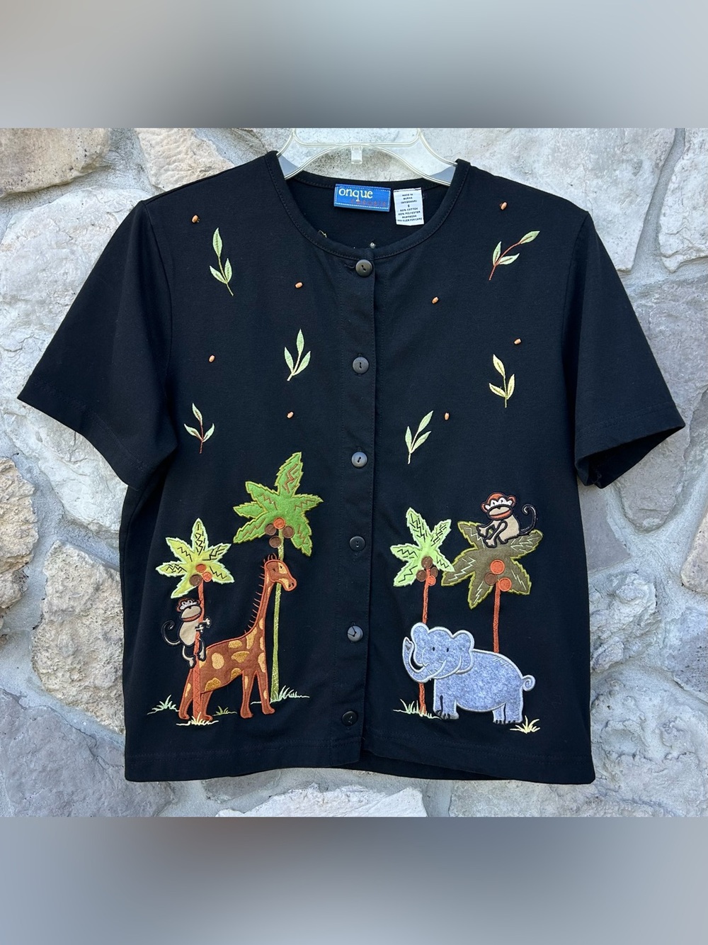 Vintage Jungle Themed Shirt Size S Monkey Novelty Teacher Librarian Embroidered